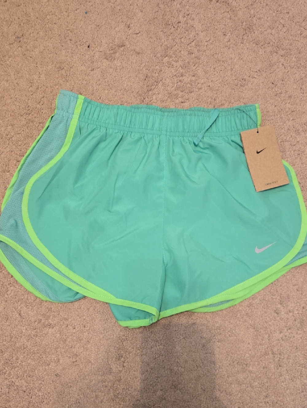 Nike Women's Aqua Teal Running Shorts with Lime Trim Small